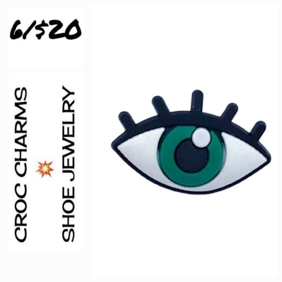 6/$20 Eyeball Eyelash Bogg Bag Croc Charm Shoe Jewelry Green Eyes 👁 - Picture 1 of 4